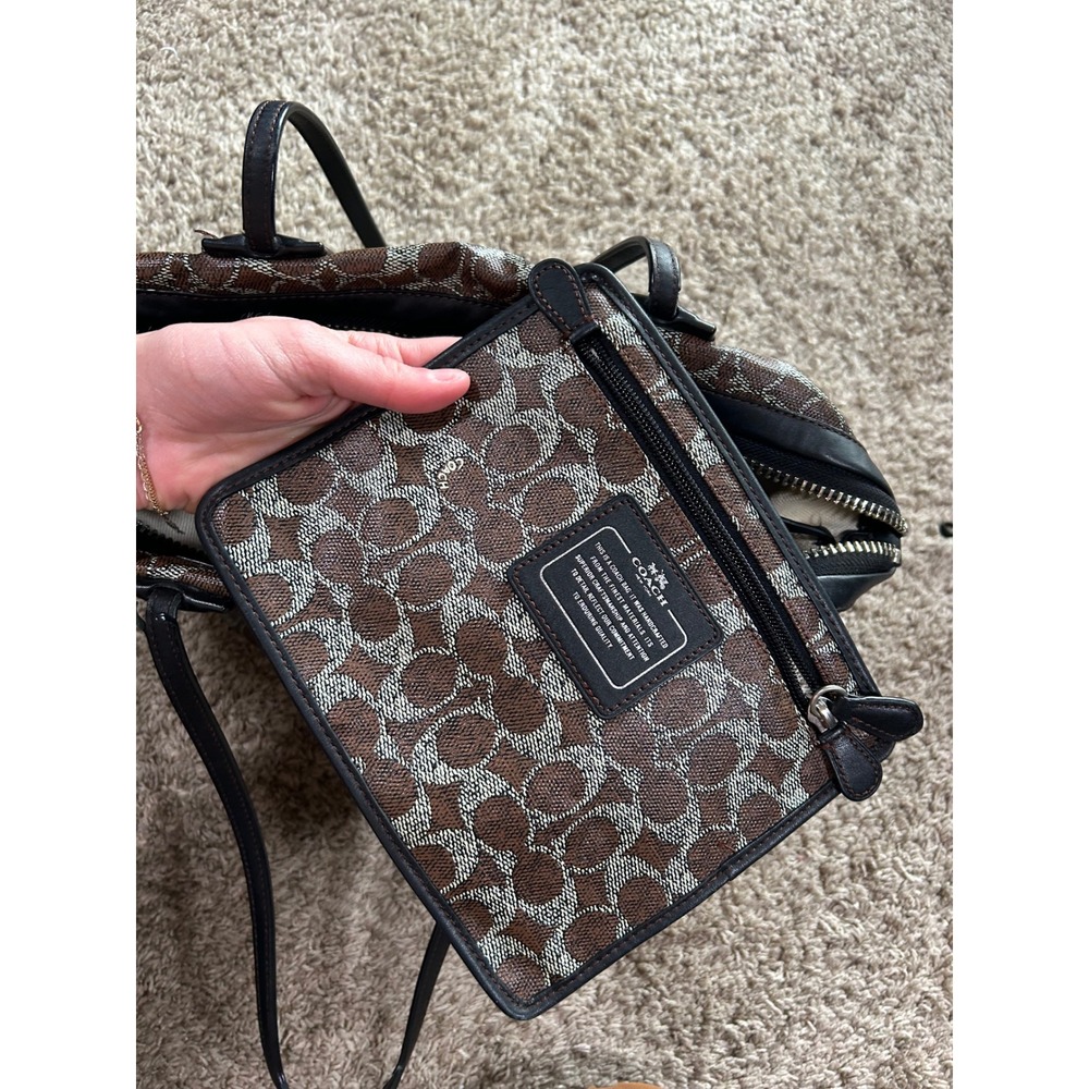 Coach Signature C Monogram Coated Canvas Taxi Tote Bag Brown Black - Picture 4 of 11